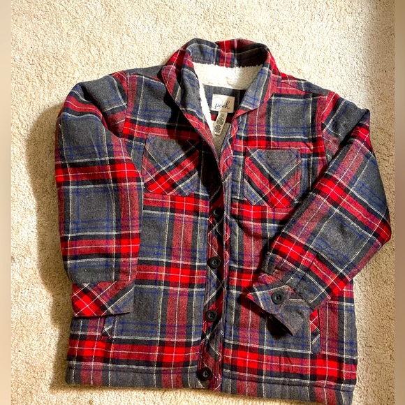 NWT! Peek boy's plaid shacket Sherpa-lined jacket XL/10 - Picture 1 of 6